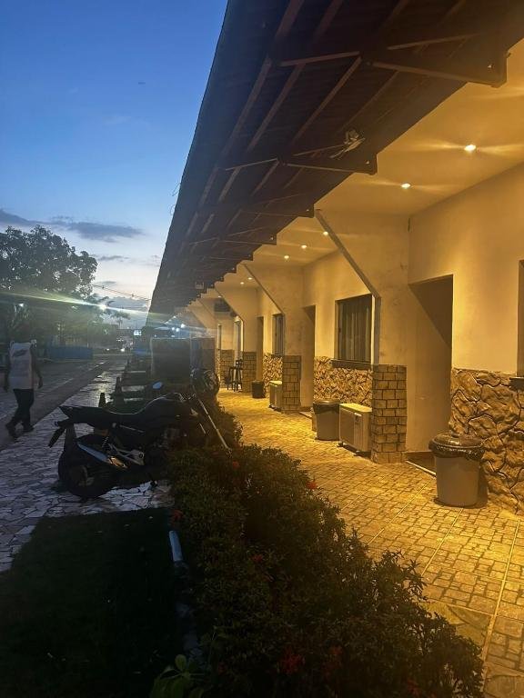 Hotel exterior at dusk